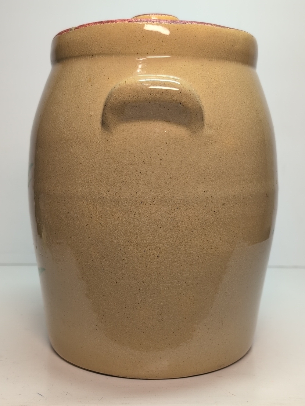 vintage 1930s Ransburg Hand-Painted stoneware cookie jar w/ Red & Yellow floral - Picture 4 of 14